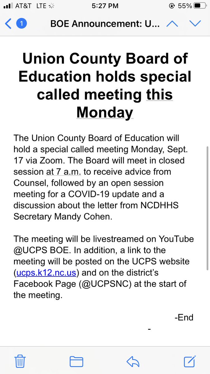 ChloeLeshner's tweet image. #BREAKING: @UCPSNC board of education will hold an emergency meeting Monday @wcnc