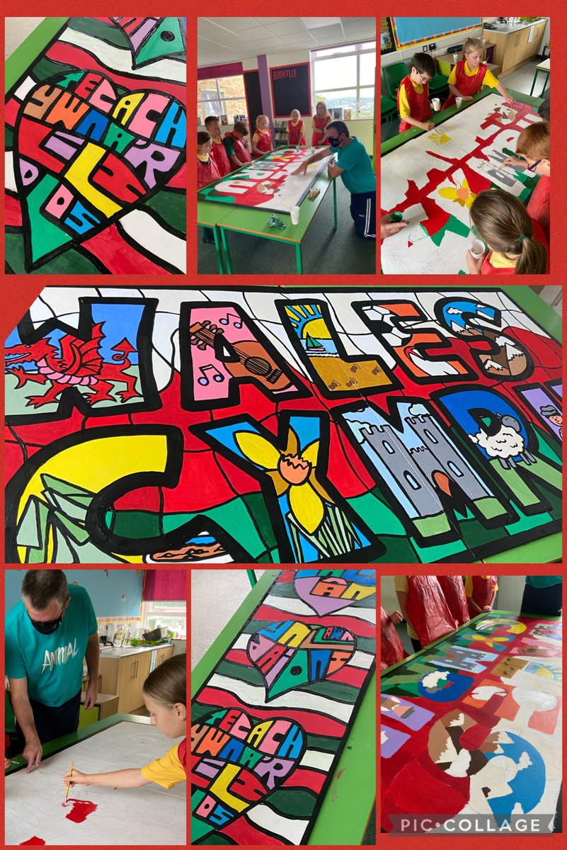 CGPrimary's tweet photo. Class 8 &amp; 9 worked their socks off today! They had the fantastic opportunity to work with a local Welsh artist @rhyspadarn. Thank you for helping us to create amazing Welsh themed murals! Diolch yn fawr! SI #CGPArt #CGPWelsh https://t.co/rre7tLJLhl