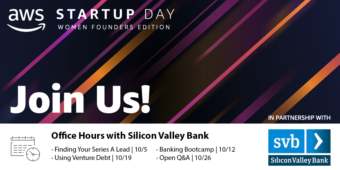 AWSstartups's tweet image. Our friends at @SVB_Financial are hosting exclusive office hours for #AWSStartupDay participants. Join SVB’s sessions in October for answers to all your #startup #banking questions.

Learn more and register here 👉  go.aws/3hBi6a8

#womenfounders #womenintech