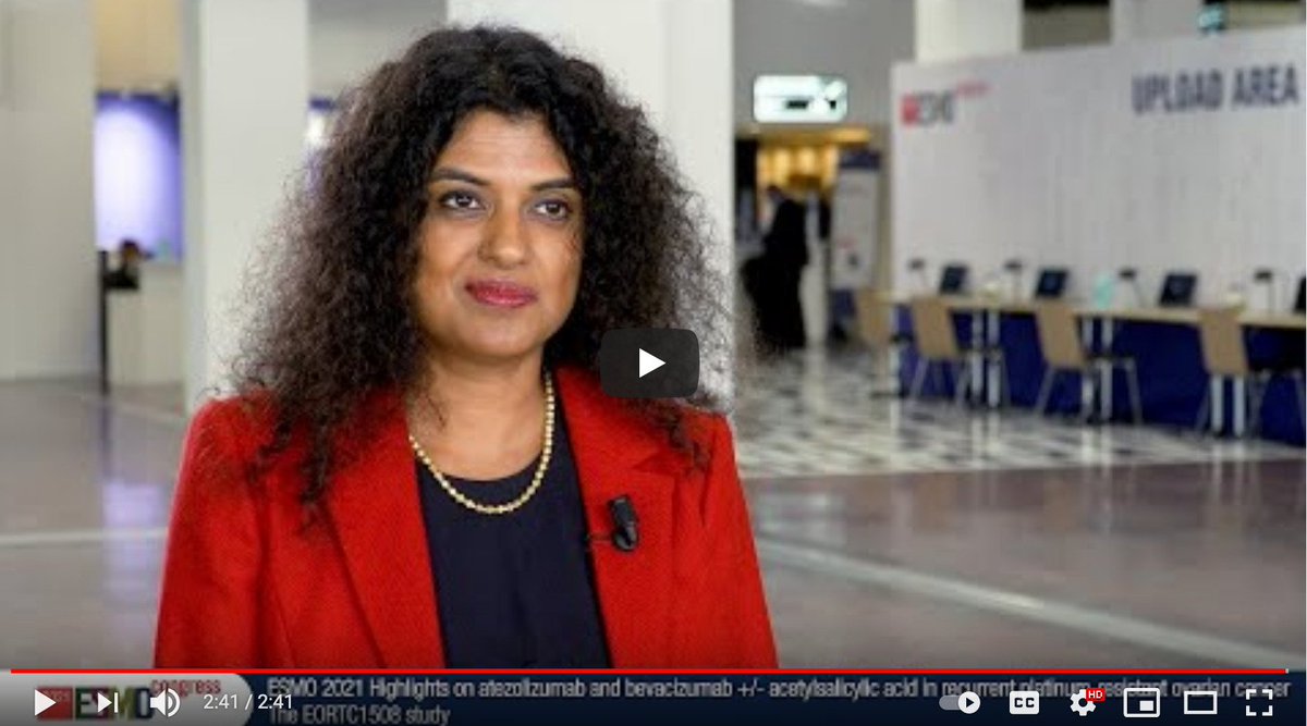youtube.com/watch?v=YvwcR3… #ESMO21 LBA32 : @EORTC 1508 study presented today by @BanerjeeSusana from @RoyalMarsdenNHS showing that Bev+Atezo improves time to subsequent therapy compared to Bev alone in #OvarianCancer . Analysis of the mandatory biopsies of key importance.