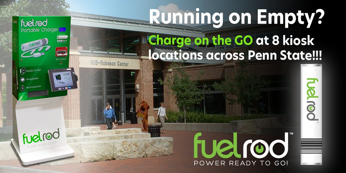 In time for Fall festivities! Stay charged thru classes, all-nighters &amp; big games - 8 new FuelRod Mobile Charge kiosks <a href="/penn_state/">Penn State</a>: Beaver Stadium Student Gate, Pepsi Deck &amp; W Gate B; Findley Commons; Pollock; Redifer Commons; Waring Commons; Hub. Info: fuel-rod-university.com/psu/