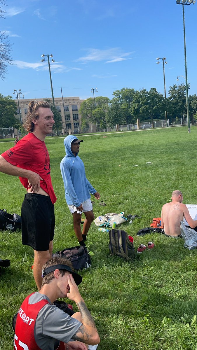 i promise this is our last player. a late addition kai (in red) delerenzo (spelling)? recently moved to madison and is now playing for us. kai is best known for his role on middlebury, but also his assortment of food he brings.
fun fact about kai, he was 2019 d3 poty runner up