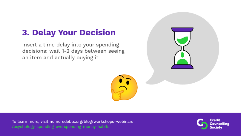 CrdtCounselSoc's tweet photo. Tip 3 to combat #FOMO - Delay Your Buying Decision

How long do you usually wait before buying something? Does it change depending on what you're thinking about buying? Retweet and share your thoughts for chances to win a $50 gift card!

#personalfinance #finlit #LearnWithCCS https://t.co/GWlVOqxh1b