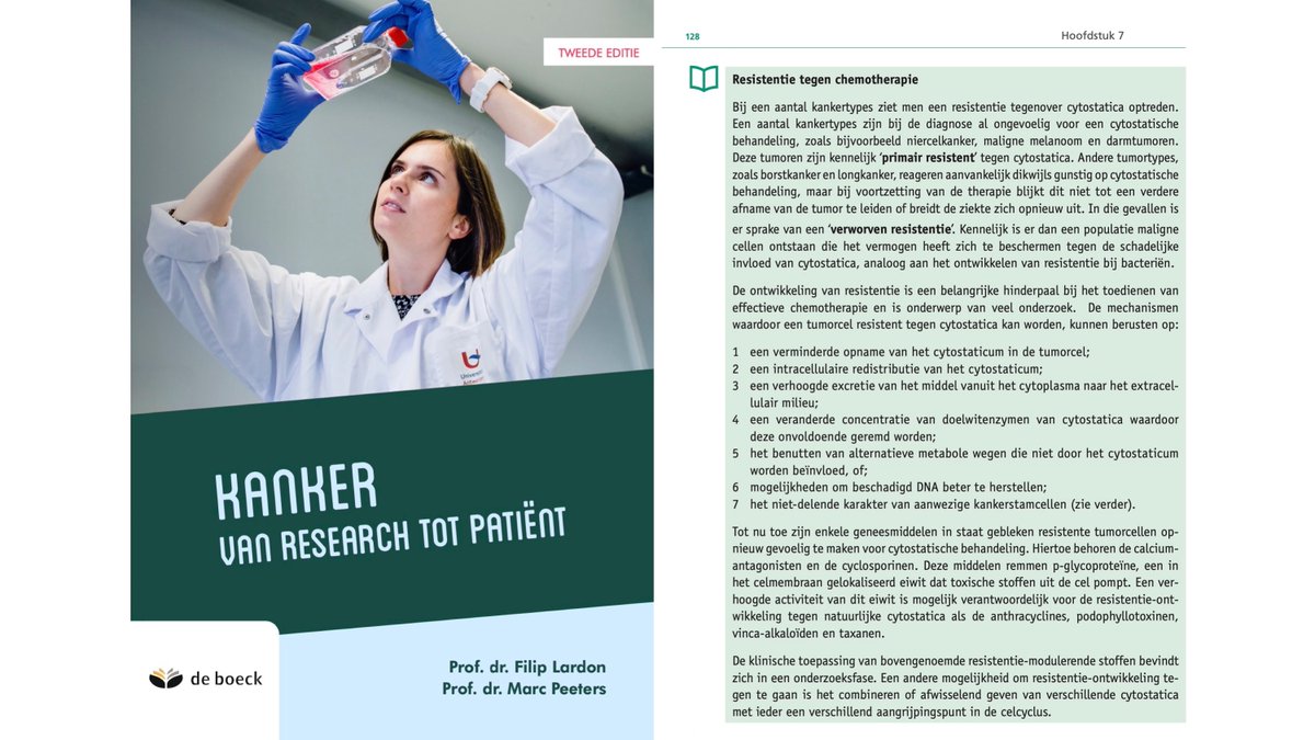 Kankercellen hebben ook nog andere trucjes om resistent te worden aan (chemo)therapie, waaronder een verminderde opname en een verhoogde excretie (terug buiten pompen van de chemo). Kankeronderzoekers doorgronden dat om zo de therapie te verbeteren.
ℹ️ uantwerpen.be/nl/centra/univ… 3/3