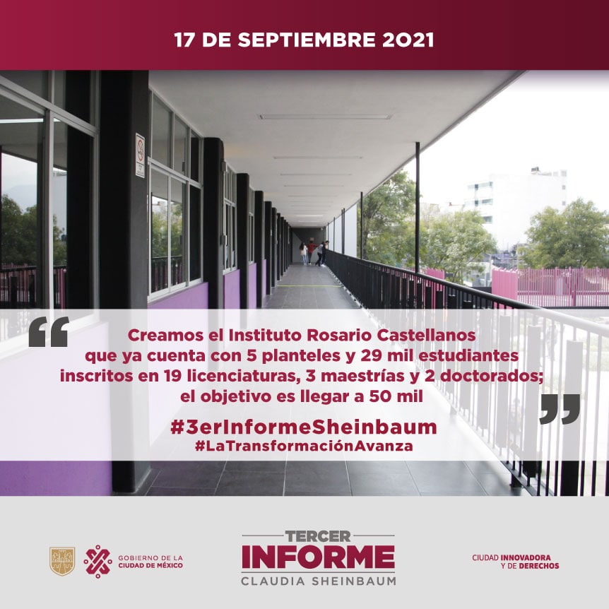 SECTEI_CDMX's tweet photo. La educación es, sin duda, el principal factor de movilidad social, desde preescolar hasta posgrado. Por ello, continuamos impulsando al Instituto de Educación Superior Rosario Castellanos🧑🏻‍🎓 y a la Universidad de la Salud👨🏻‍⚕️.

#LaTransformaciónAvanza
#3erInformeSheinbaum https://t.co/W8eEHGaiCY