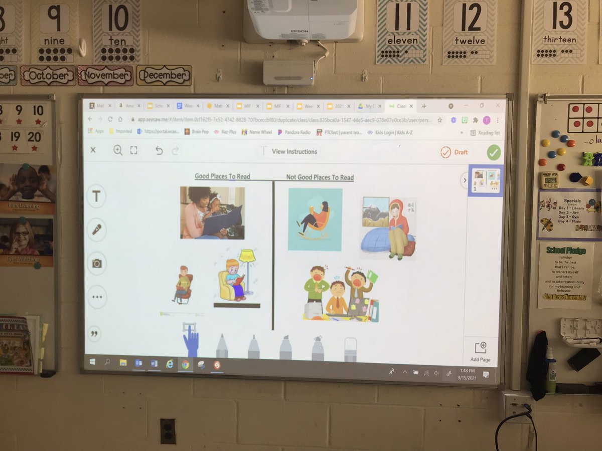 I presented my first lesson today!! It was an interactive read aloud about finding the best spot to read! we completed a T-chart using <a href="/Seesaw/">Seesaw</a> together! Lastly, the students individually wrote in their journals about their favorite comfortable spot to read at home &amp; a drawing!😊