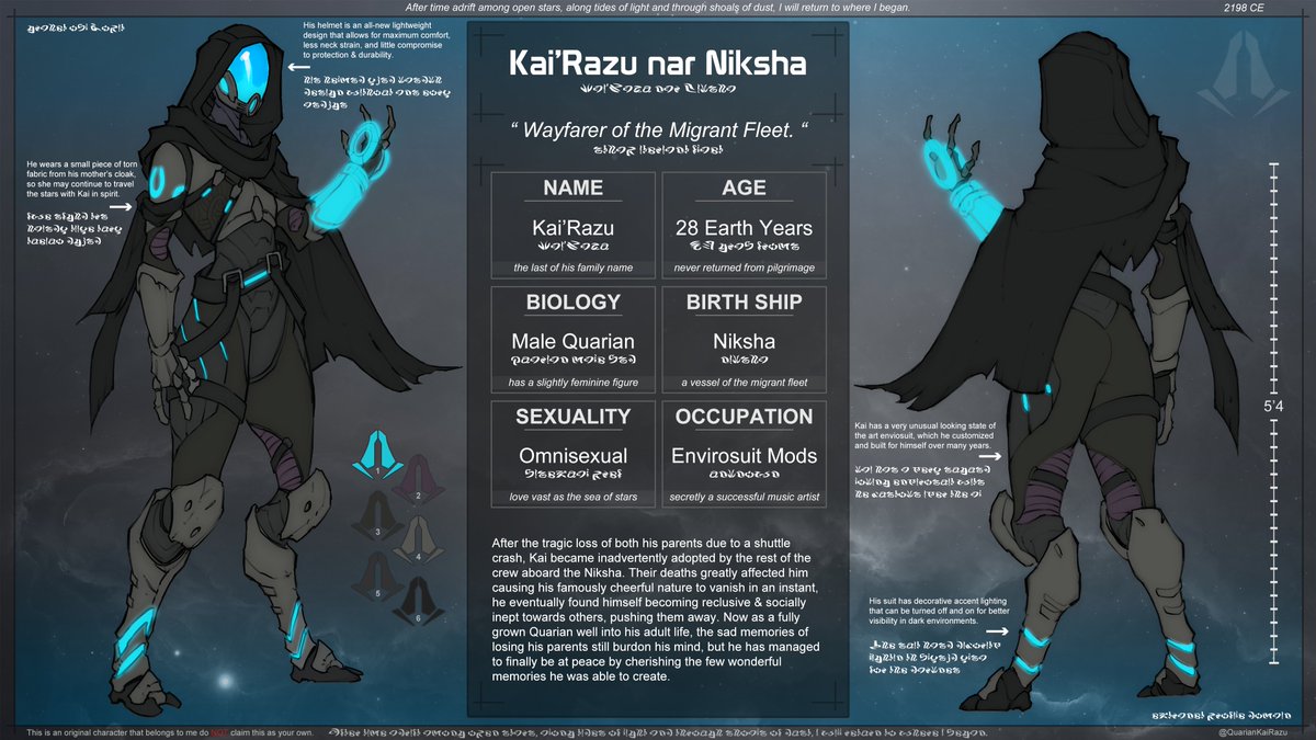 ❝ As the stardust that made me, so shall I find my own light within. ❞

✦ Sometimes tweets OOC
✦ Always SFW, exceptions in DMs
✦ Ships w/ good chemistry
✦ Will match RP style
✦ Casual &amp; serious RP
✦ Friendly
✦ Writer is 18+

#MassEffectRP
#MERP 
#Quarian

🔃appreciated!