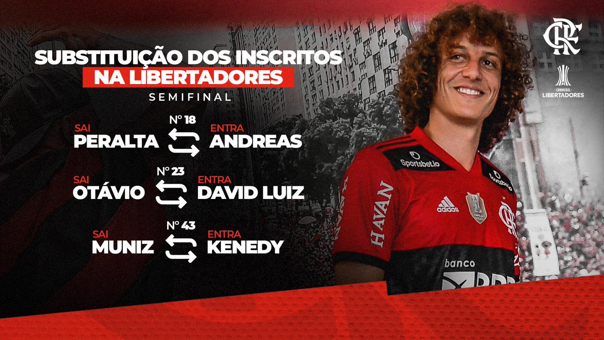 Flamengo's tweet photo. 🔁🔛 Substituição na lista de inscritos do Mengão para a semifinal da Libertadores! #VamosFlamengo https://t.co/CrDEL05Vlc