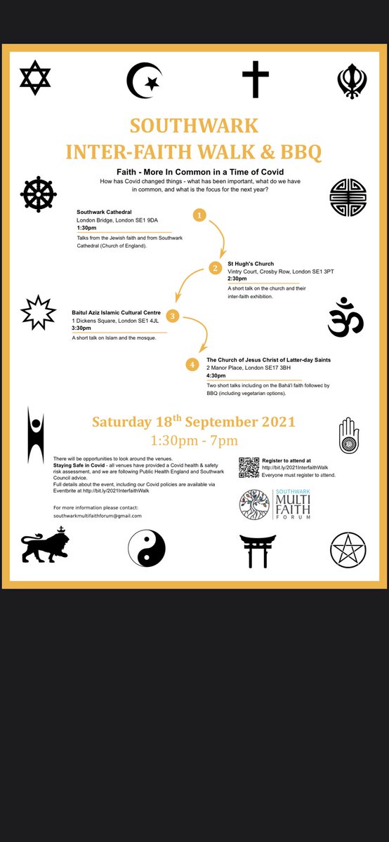 Mchaudhury (@mchaudhury1) on Twitter photo Join us <a href="/Southwarkcathed/">Southwark Cathedral</a> St Hugh's Church with an inter-faith exhibition, followed by the Baitul Aziz Islamic Centre on Harper Rd and then onto Walworth to the Church of Jesus Christ of the the Latter-Day Saints - where we will be having a BBQ.
eventbrite.co.uk/e/southwark-in… Join us <a href="/Southwarkcathed/">Southwark Cathedral</a> St Hugh's Church with an inter-faith exhibition, followed by the Baitul Aziz Islamic Centre on Harper Rd and then onto Walworth to the Church of Jesus Christ of the the Latter-Day Saints - where we will be having a BBQ.
eventbrite.co.uk/e/southwark-in…