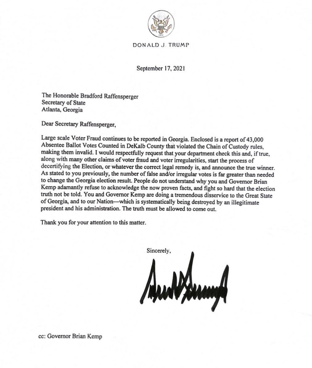 Donald Trump just sent a letter to GA Secretary of State Brad Raffensperger demanding that Brad announce he is president. Still delusional, I see....