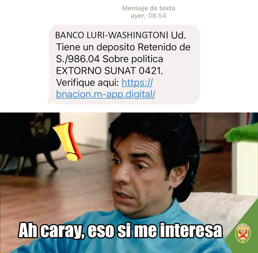EvisegP's tweet photo. 🚨 Atención: SMS falsos 🚨
Están circulando estos mensajes falsos. Si recibes alguno, no ingreses a los enlaces y bórralos inmediatamente.
Si tienes consultas o denuncias comunícate con la División de Investigación de Delitos de Alta Tecnología de la #DirincriPerú
📲942 440 729 https://t.co/8H1gg0Atf9