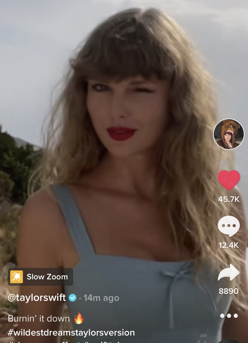 SwiftNYC's tweet photo. There’s a theory that because Taylor is winking in her latest TikTok video for the #WildestDreamsTaylorsVersion, it could be the 1989 TV album cover photoshoot, since the last time she winked in the Spotify Canvas, it was the #RedTaylorsVersion album cover photoshoot 👀 https://t.co/nLVpLZLoiU