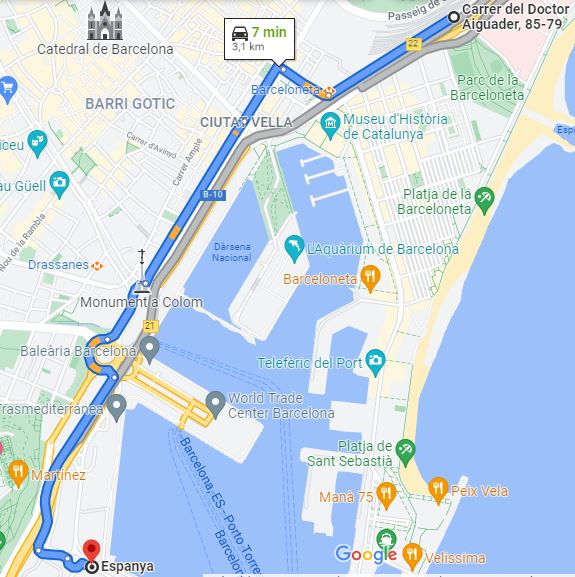 .  <a href="/GUBBarcelona/">Guàrdia Urbana Barcelona</a> Demà, durant la cursa, es podrà circular en cotxe pel Dr Aiguader, passant x per pg Colom pg Josep Carner i pl de les Drassanes fins al Moll de Sant Bertran?   

Hi ha una persona que vindrà per Ronda Litoral, ha de passar pel Moll de la Fusta i anar a embarcar