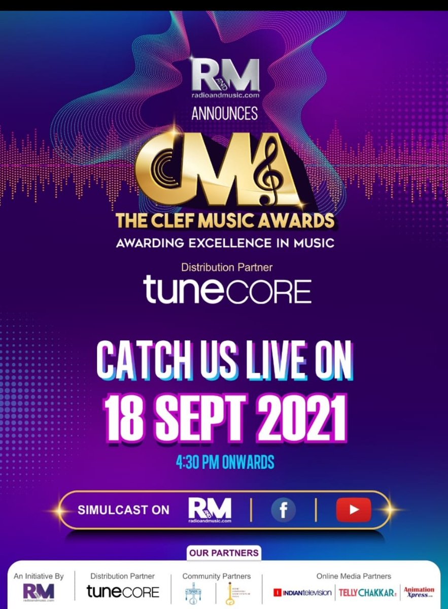 tellychakkar's tweet photo. Watch Clef Music Awards live today, 4 pm onwards.

Stay Tuned for more Details: https://t.co/u9WwA12VG8

#TheCMAs #music #musicawards #radioandmusic #event #awardsshow https://t.co/4dB2e0HjFr