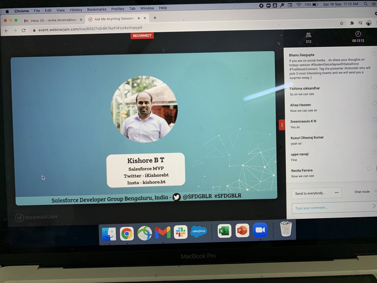 RenitaSFerreira's tweet photo. Happening now. Spend your Saturday morning learning Salesforce #StudentSaturdayswithSalesforce with โฆโฆ@iKishorebtโฉ Tweet your learnings to earn swag #trailblazerConnect https://t.co/zfLdDryLUH