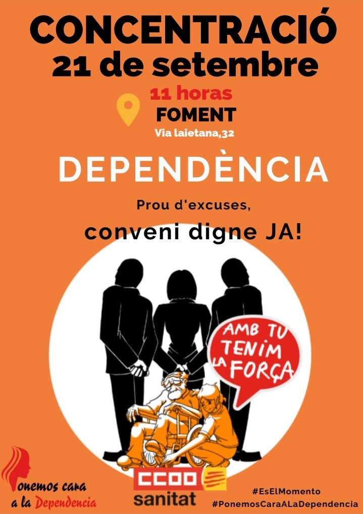 CCOOsanitat's tweet photo. El proper dimarts 21 de setembre, el sector de la #dependencia de @ccoocatalunya @fssccoo ens concentrem davant de Foment a Via Laietana, 32 a les 11hores
Per un conveni digne JA! https://t.co/afN4ZLLDlS