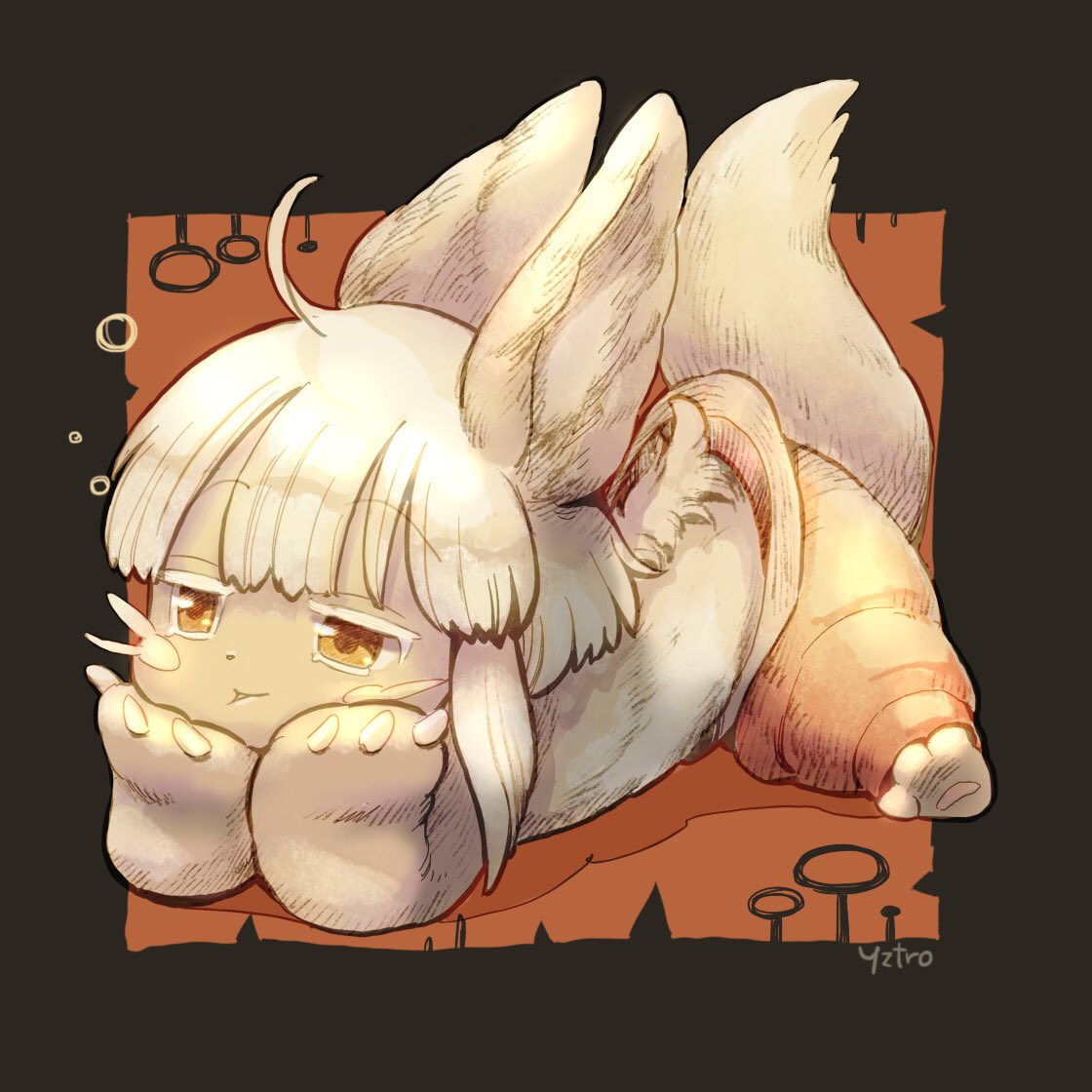nanachi (made in abyss) animal ears furry 1other on stomach tail lying solo  illustration images