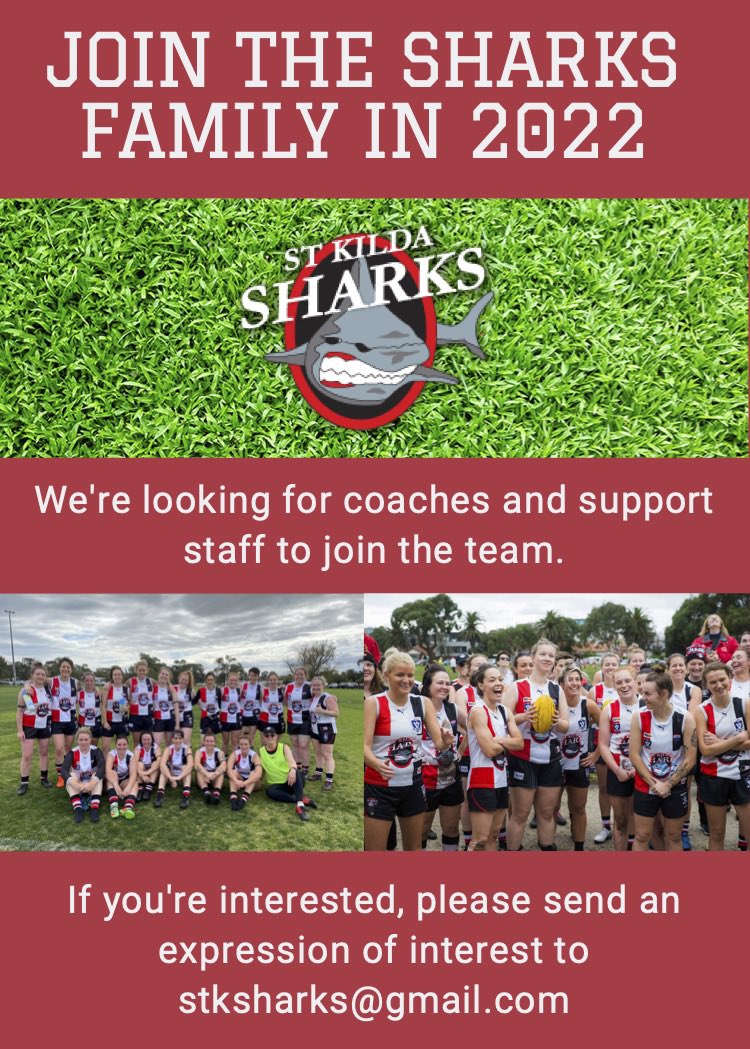 We’re looking for coaches and support staff to join the Sharks family in 2022.

Send expressions of interest to stksharks@gmail.com.

🔴⚪️⚫️