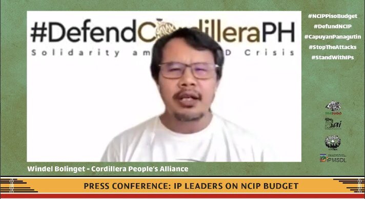 katribu_natl's tweet photo. LIVE NOW: Indigenous leaders Beverly Longid from KATRIBU & IPMSDL, Windel Bolinget from CPA, and Kakay Tolentino from Bai Indigenous Women calls HOR to give P1.00 budget for NCIP for 2022.
#NCIPPisoBudget
#DefundNCIP
#CapuyanPanagutin https://t.co/Nz2azezkFl