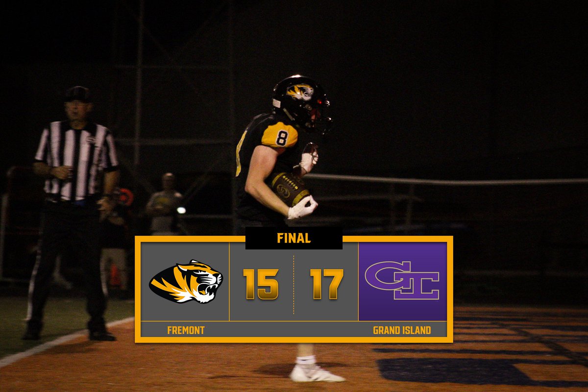 Final score 17-15 Grand Island with the win. Tigers battled hard all game, but the Islanders hit a FG with 12 seconds left to give them the win. We are back next week @ Omaha South.