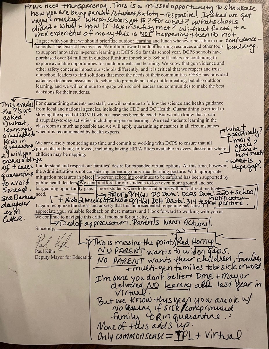 DLPetroshius's tweet photo. Response from @dmedc. This is not transparency, partnership & action. We marked up rhetoric, misdirection, red herrings & lack of facts. They carry shields of gaps & CDC guidance. We need them to carry the work of high standards of safer & better in person & virtual for all. https://t.co/ma5gC9KJoa