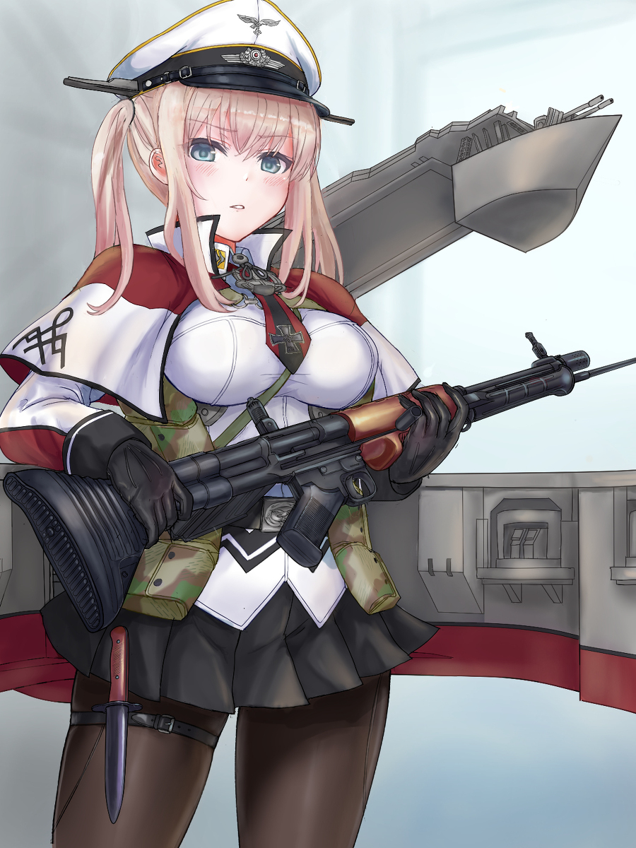 graf zeppelin (kancolle) 1girl solo weapon pantyhose gun twintails blonde hair  illustration images