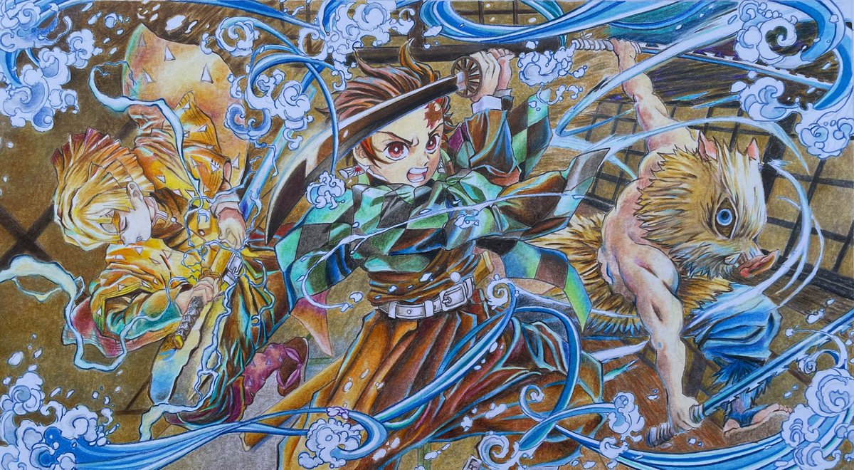 鬼滅の刃 鼓屋敷編 描いてみた。 20時間くらいかかりました😭 楽しんで