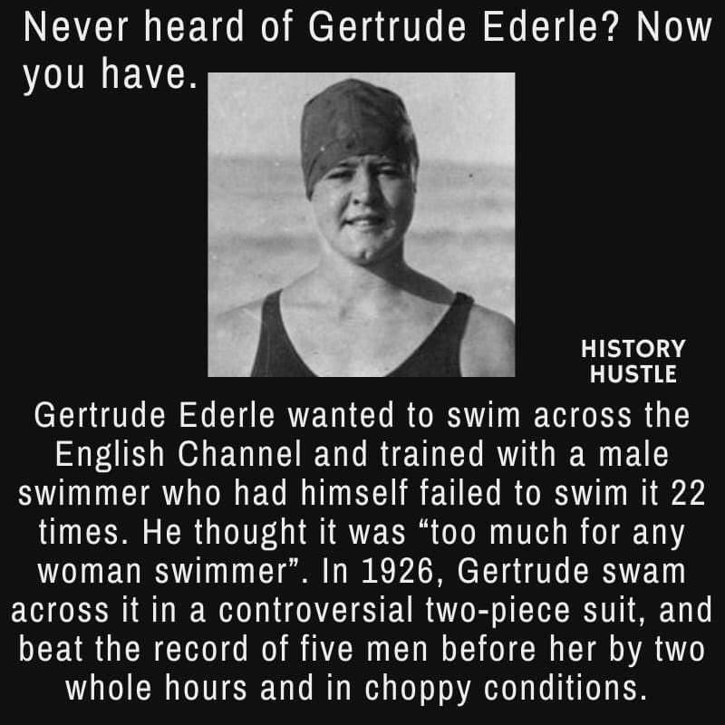 😊🏊🏼‍♀️ never heard of Gertrude before. Just researched into her. 
Queen of the Waves who taught deaf children to swim 😊 having had her hearing permanently impaired swimming the channel.
@HistoryHustle @fizzletrout @yvonneatkinso14
