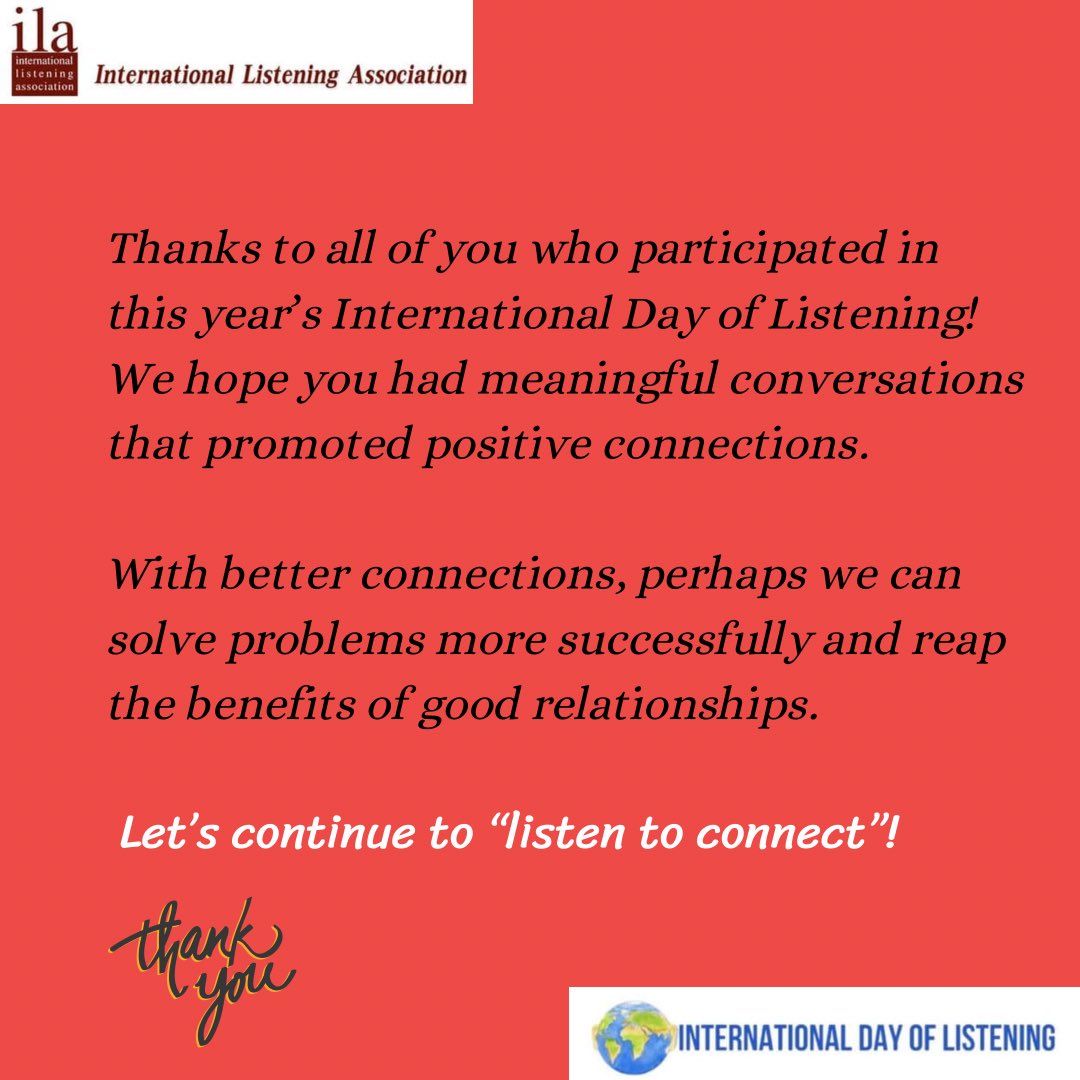 Send an email to info@internationaldayoflistening.com and tell us about your event, and share your experiences on Facebook, Twitter, and Instagram.