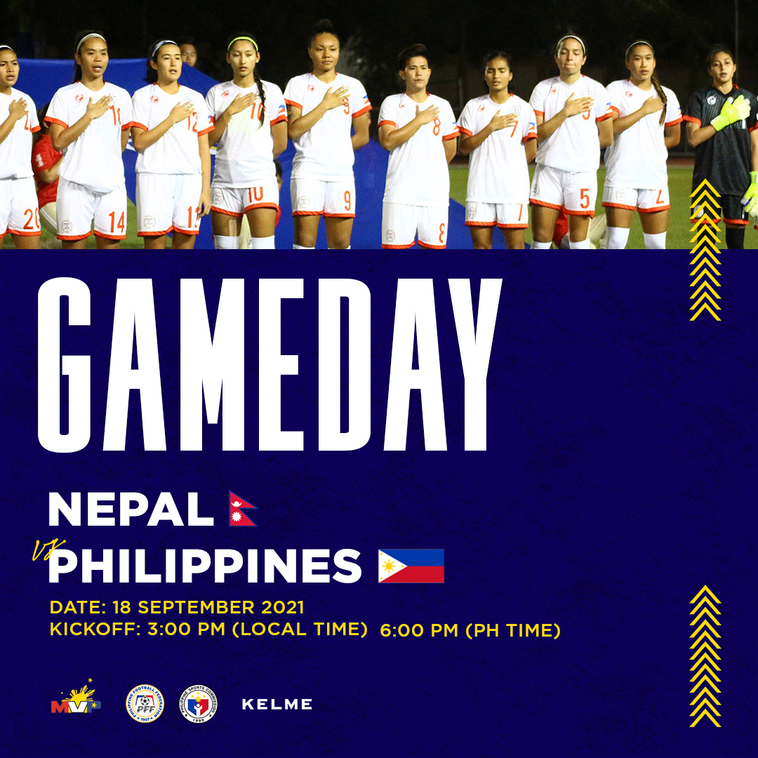 philfootball's tweet photo. MATCH DAY!

#WAC2022
🇳🇵vs. 🇵🇭
📅 18 September 2021
⏰ 3:00 PM local time (6:00 PM Philippine time)
🏟️ JAR Stadium, Tashkent, Uzbekistan
💻 https://t.co/TvYAzDuySG

#PFF
#PHIWNT
#RememberTheGoal
#LabanFilipinas
#ParaSaBayan https://t.co/wl28v8Cjqy