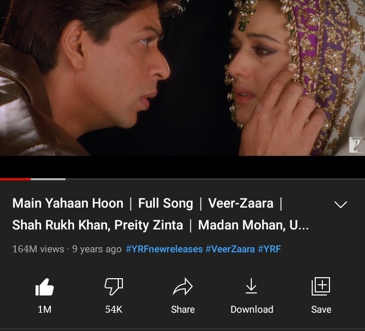 Veer Zara's iconic song Main Yahaan Hoon has crossed 1 million likes.  This is Shah Rukh Khan's 18th song which has crossed 1 million likes on YouTube.
#VeerZara #ShahRukhKhan #PreityZinta #MainYahaanHoon