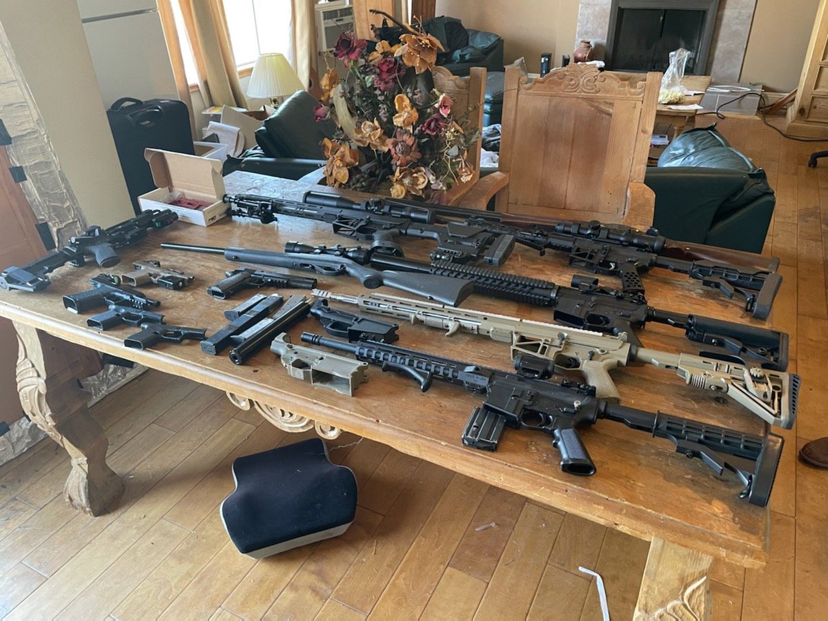LAPDHQ's tweet photo. A search warrant at a suspected illegal residential cannabis grow  led to the recovery of 11 ghost firearms and 27 high capacity magazines. This means a source of illegal weaponry was prevented from putting deadly and illegal firearms into our communities. This was achieved (1/2) https://t.co/QY4oDUtDvi