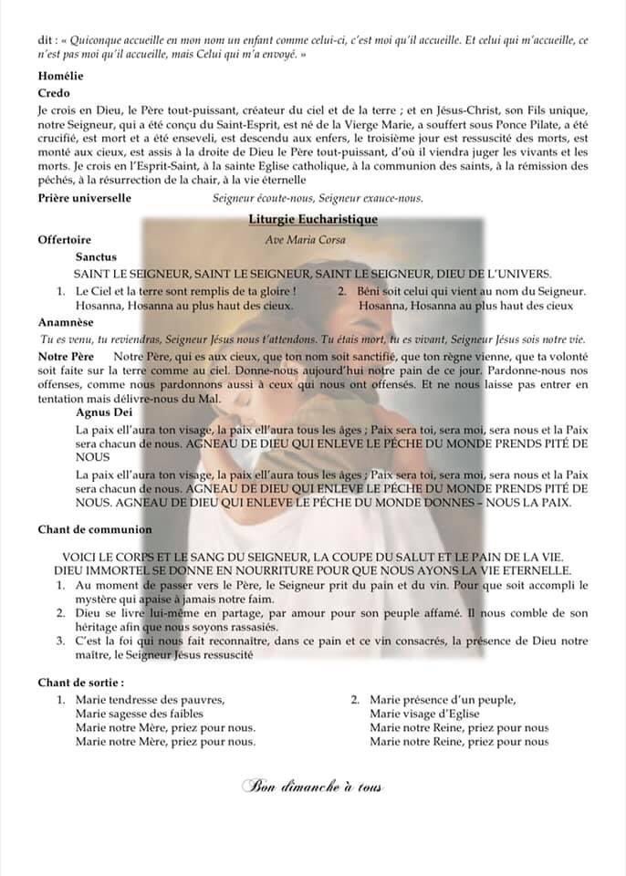 Demain à 11h sera célébrée la messe dominicale en l’église Ste Lucie.