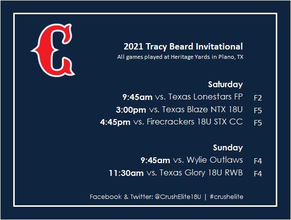 Game Schedule for 9/18 and 9/19 in Plano, TX!