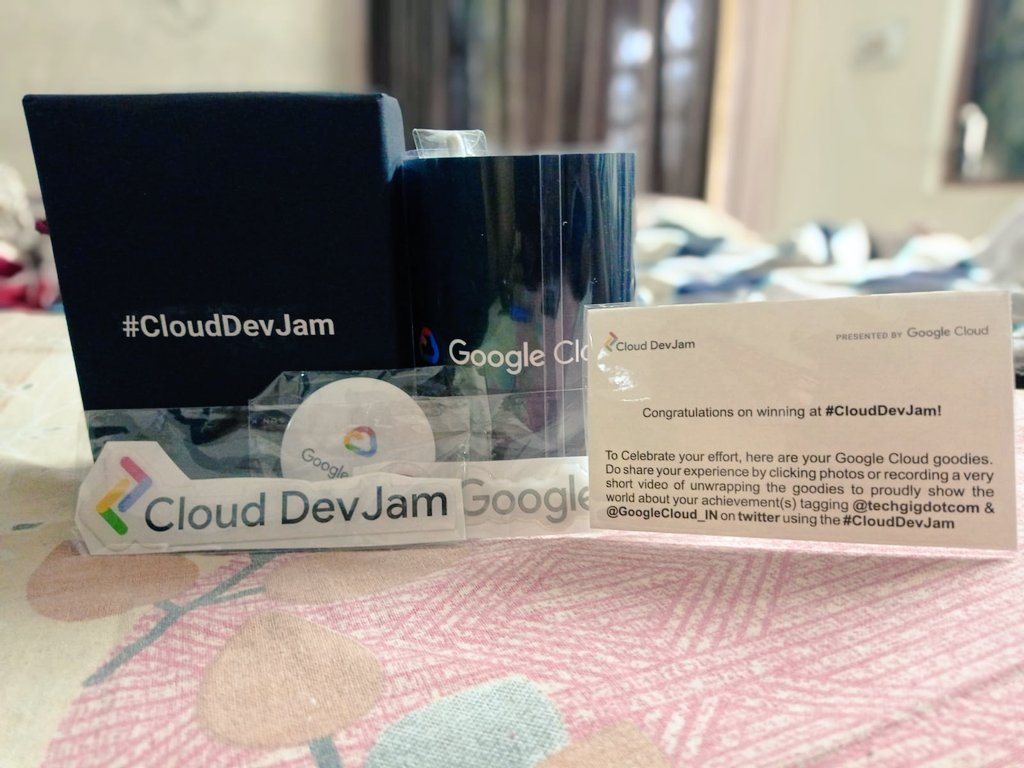 iumesh09's tweet photo. What a start to Morning ! I just got Google Cloud Goodies for winning at #CloudDevJam It was really a great experience at Cloud Dev Jam sponsored by @techgigdotcom and @GoogleCloud_IN I Just learn smart analytics and management with the help of Bigquery.
#CloudDevJam https://t.co/UGAI5cd9VN