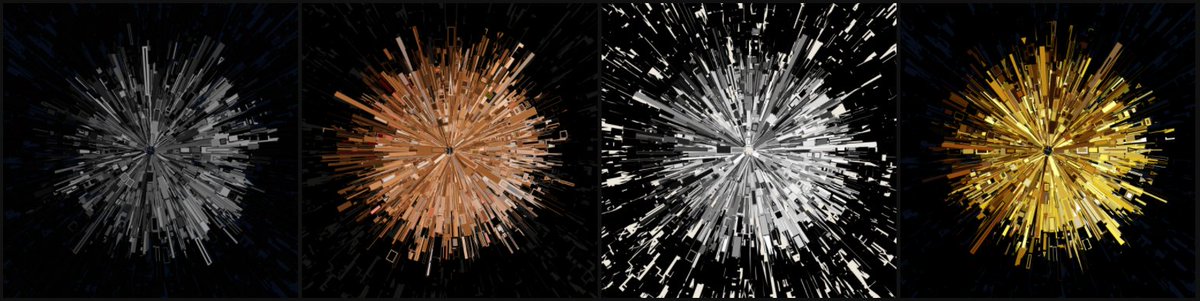 Just minted this new series of four. 
* gold is 1 edition hic.art/324214
* silver is 4 editions hic.art/324215
* bronze is 8 editions hic.art/324216
* steel is 16 editions hic.art/324217