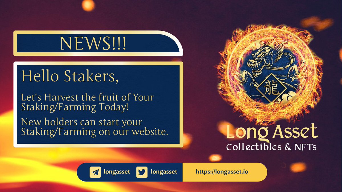 LongAsset's tweet image. 🎖️Hello Stakers,
🎊Let's do some harvest the fruit of your staking &amp;amp; Farming today🎊
For New holders, you should start your Staking/Farming on our website: longasset.io too
Harvest on the moon with #LongAsset