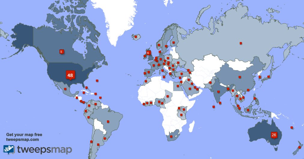 My followers live in USA (48%), Australia(27%)... Get your free map: tweepsmap.com/!deswalsh
