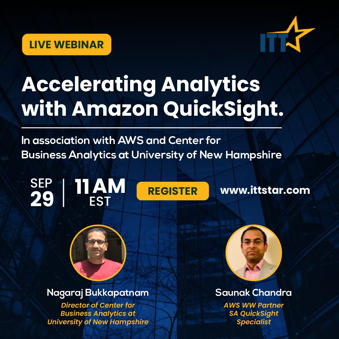 Team_ITTStar's tweet image. Register here : ittstar.zoom.us/webinar/regist…

Join us in this webinar where we will deep dive into Accelerating Analytics with Amazon QuickSight.

Learn how to democratizing data and intelligence with AWS Quicksight.

#awsquicksight #webinar #ittstar #quicksightwebinar