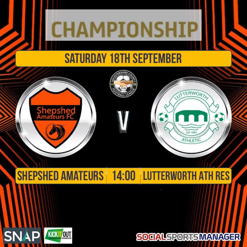 Today’s Championship fixtures ..
<a href="/andrews_afc/">AFC ANDREWS</a> v <a href="/StPatricksAFC1/">St Patrick’s AFC</a> 
<a href="/fc_coalville/">FC Coalville</a> v <a href="/LoughUtdFC/">Loughborough United</a> 
<a href="/Glenfieldtown/">Glenfield Town FC</a> v <a href="/BeltonVilla/">Belton Villa FC</a> 
<a href="/ShepshedAFC/">Shepshed Amateurs FC</a> v @AthoOfficial Res