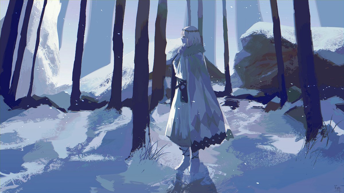 oberon (fate) snow solo nature outdoors 1boy forest male focus  illustration images