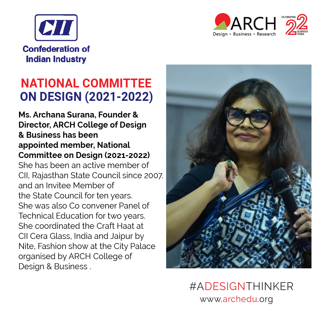 jaipurarch's tweet image. We are so honoured to inform you all that #ARCH Founder &amp;amp; Director, Ms. @archanasurana1, has been appointed as a member of the National Committee on Design 2021 - 2022.
@FollowCII 

#DesignEducators #DesignEducation #CII #EducationForAll