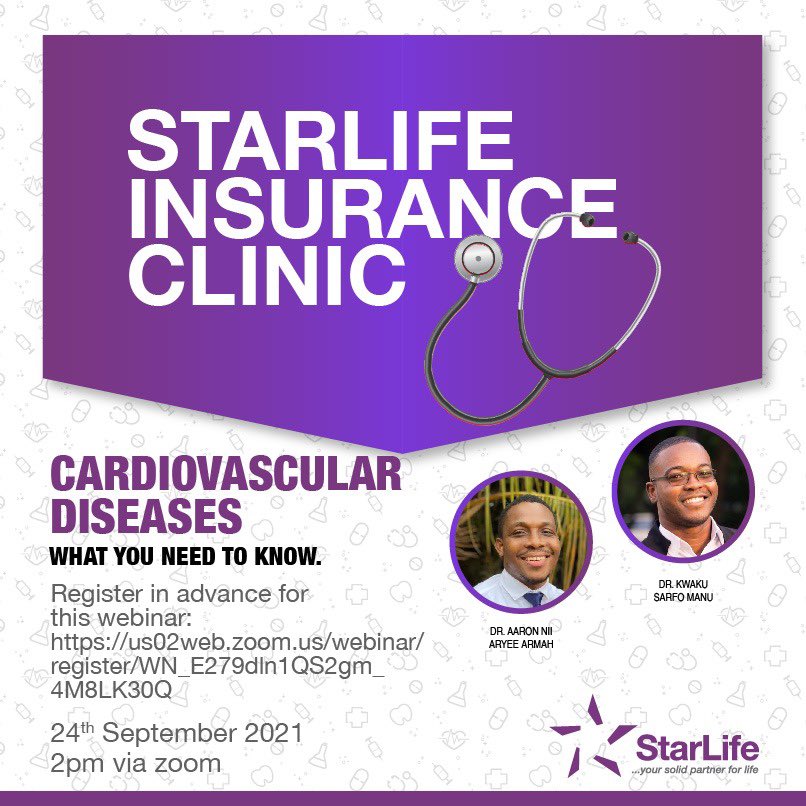 Starlifegh's tweet photo. Join us on the 24th September for our insurance clinic! Get to know more about Cardiovascular Diseases.

Register in advance for this webinar:
https://t.co/YPoUlybA5N

#StarLife #Yoursolidpartnerforlife #Insuranceclinic #healthyliving #insurancehealth #RiskAwareness #Comingsoon https://t.co/qizvQfJrKi