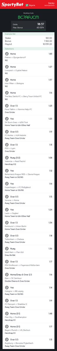1x2klaus's tweet photo. Sportybet lovers♥️
113 odds longshot for the weekend
#MayTheOddsBeWithUs
@AyobamiTips @DeityTips @hermperor @Kpstandfit @Recon_Bets @Jayrole17 @Greenplace2021 @2nAudacious @krisejiks @Niklausjnr1 @Oddshive @kk_tips @Niklausjnr1 https://t.co/Snoopdyide