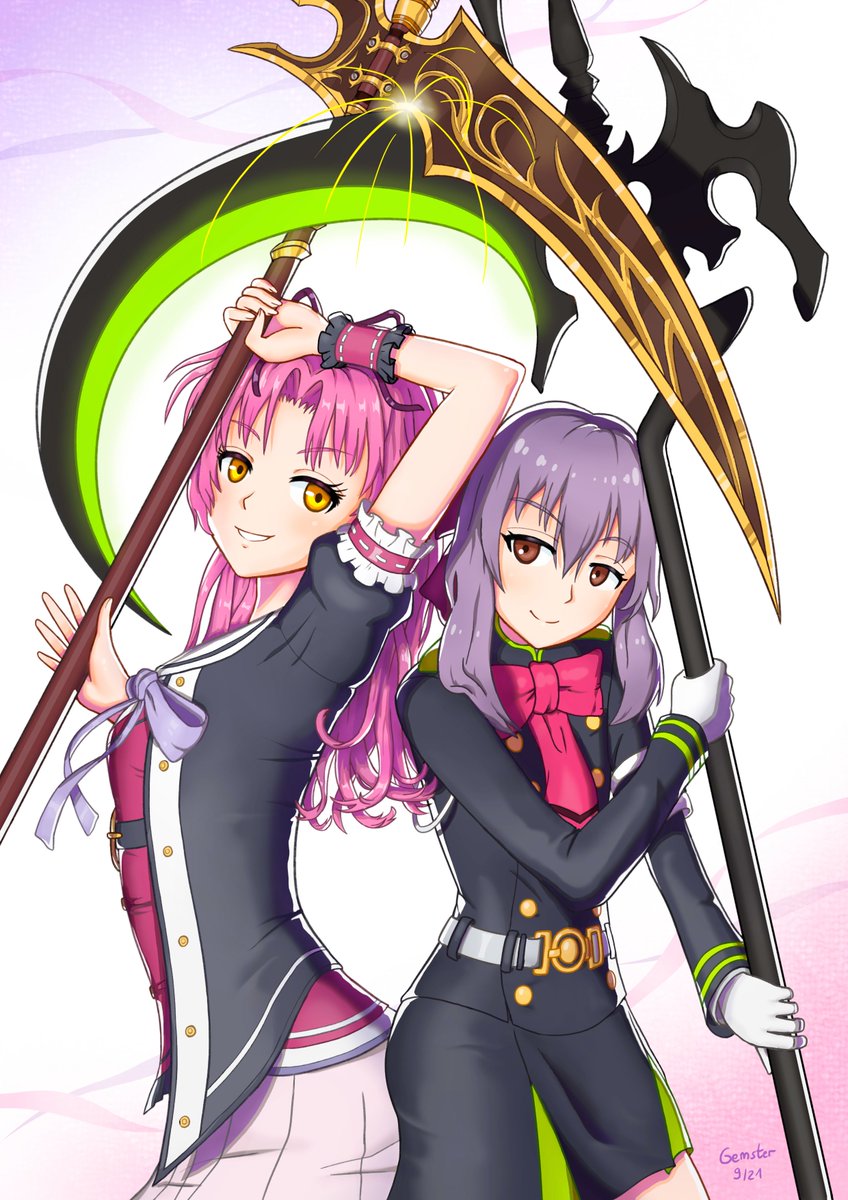 Tikok97440's tweet photo. Awesome artwork of the two scythe wielding best girls Renne Bright and Shinoa Hiiragi drawn for me by @gmstrr 🥰  Thanks man ! https://t.co/Em3tbDofY8