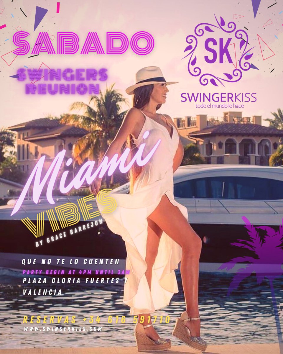 Este Sabado MIAMI VIBES en Swinger Kiss.
When the party matches the Miami Lifestyle 😍⁠ 🌺 🌴⁠
HABLAMOS SPANGLISH!!

#MiamiGuestList  
#swingersvalencia #dynamiclifestyle #MiamiHost #Miami #MiamiBeach #SouthBeach #ValenciaClub #MiamiLifeStyle #MiamiStyle #MiamiFL