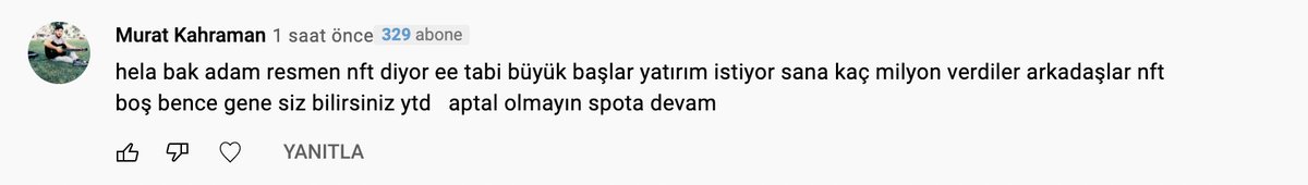 Geçen NFT lobisinden aradılar, 700.000$ teklif ettiler ama dedim yetmez 1.1M$ istedim bütün Türkiye'yi NFT ile dolandıracağız sonuçta... Vizyoner takipçilerim olması beni mutlu ediyor ❤️❤️