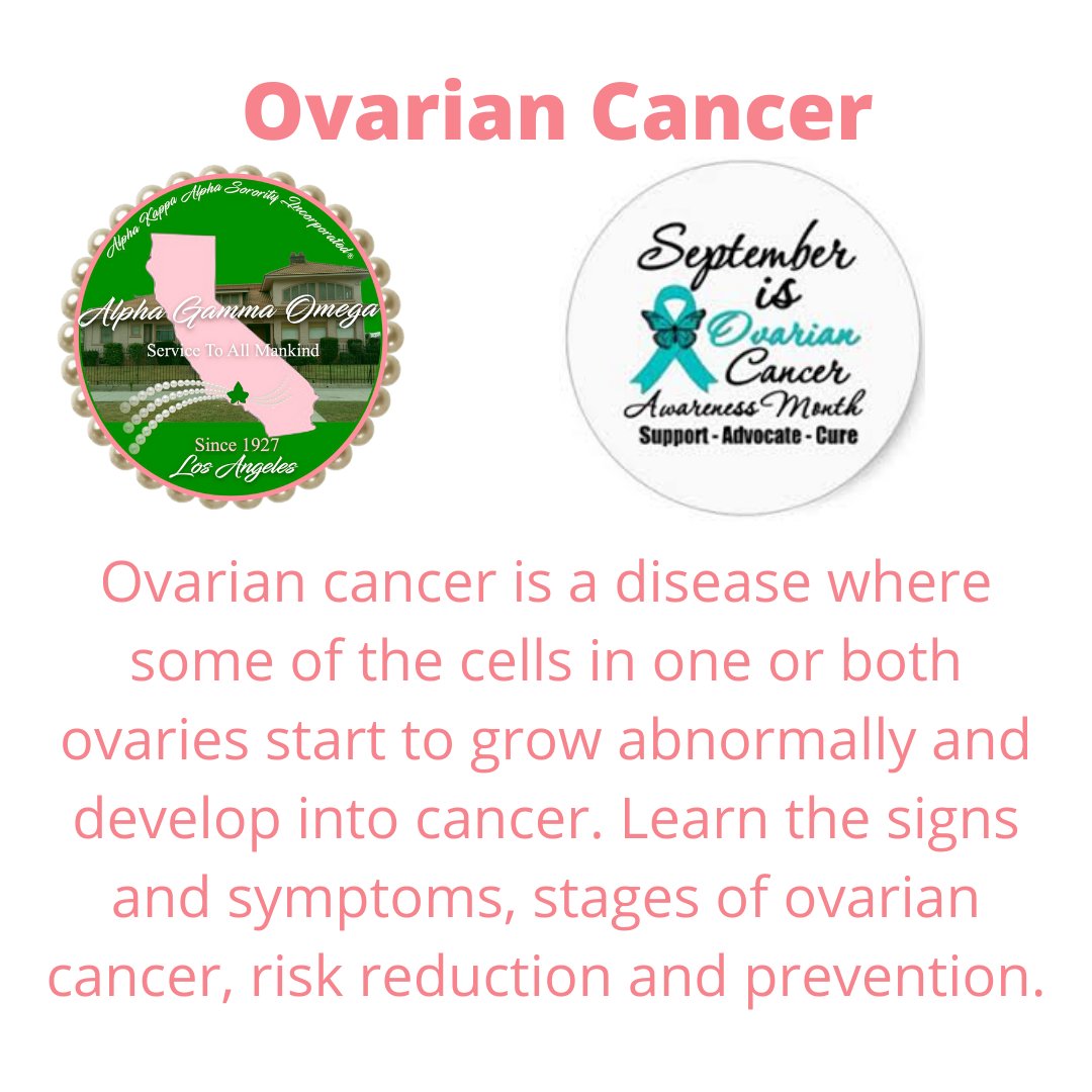 AKAAGO1927's tweet photo. September is Ovarian Cancer Awareness Month.  Early detection is key. It's important for women to know the signs and symptoms. For more information visit https://t.co/sO40FfgSjv #akaago1927 #aka1908 #ovariancancer #health https://t.co/gUuH1MiZ1Z