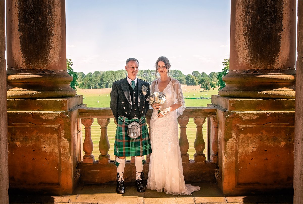 TableyHouseWedd's tweet photo. A beautiful photograph of our stunning newlyweds on the Portico in glorious weather😍#TableyHouseWedding #Knutsfordwedding #marriedin2021 https://t.co/kTiV27Tq4l