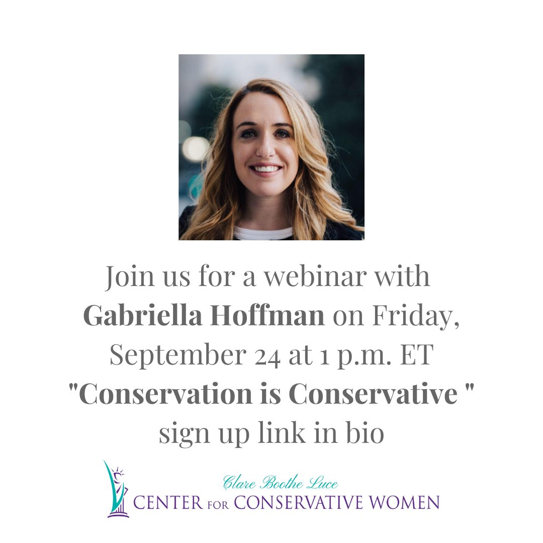 cblwomen's tweet photo. @Gabby_Hoffman will show how conservation is a conservative value. If you've wondered if "capitalism destroys the environment" is true, this is the webinar for you. Sign up today: https://t.co/A8h0RNSRE1
#cblwomen #conservation #conservativewomen #conservationnation #prowoman https://t.co/1Bpz4Cb0j5